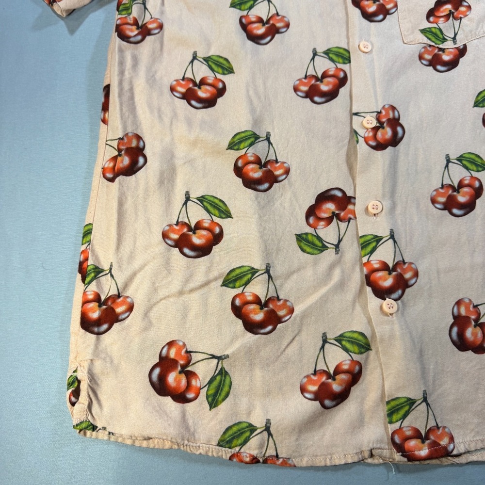 H&M Divided Womens Small Cherry Print Button Up Shirt Peach Short Sleeve Viscose - Picture 3 of 11